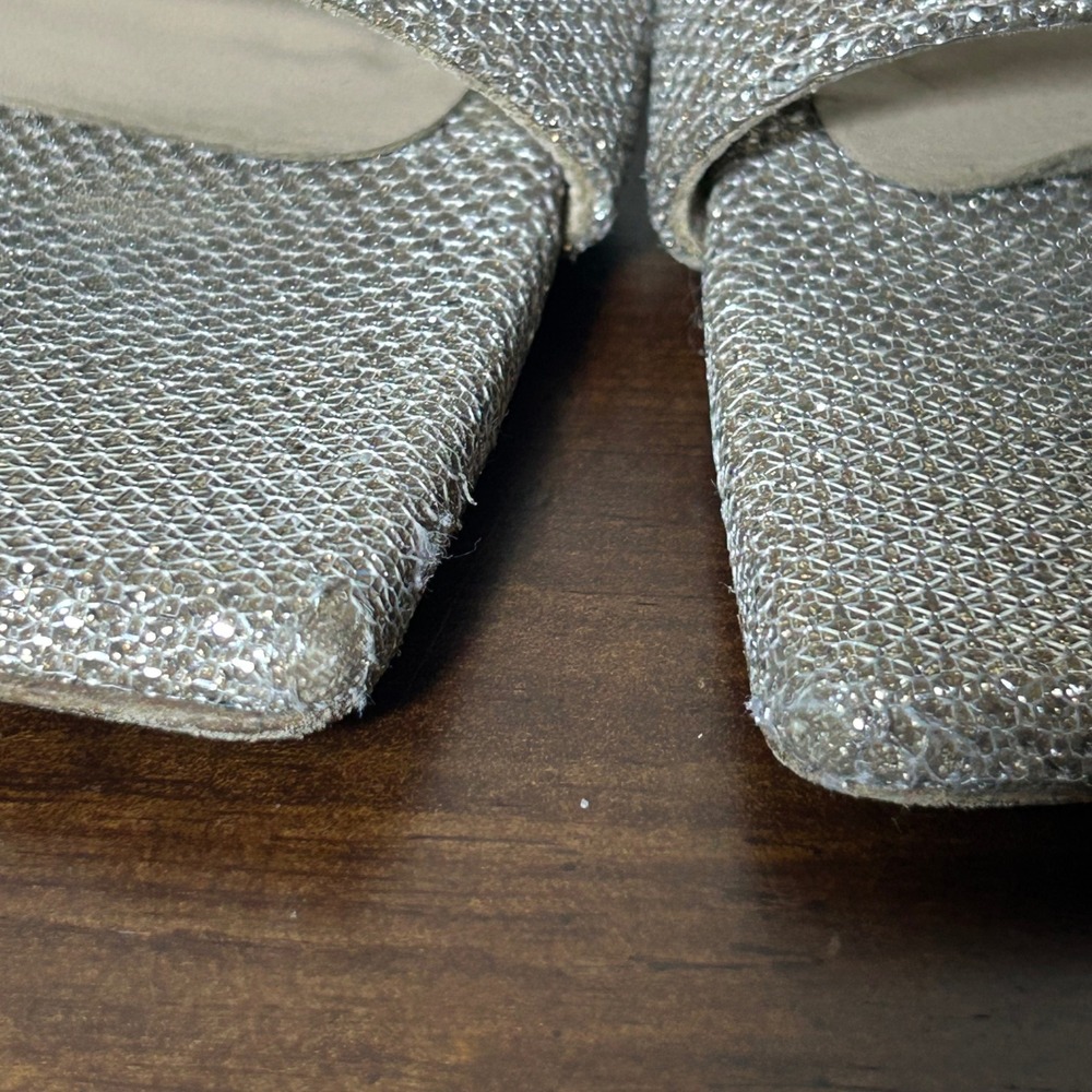 Stuart Weitzman Sandals Sz 11 Goldie 60 Pearl Glitter Block Slide Champagne Gold - Picture 4 of 11